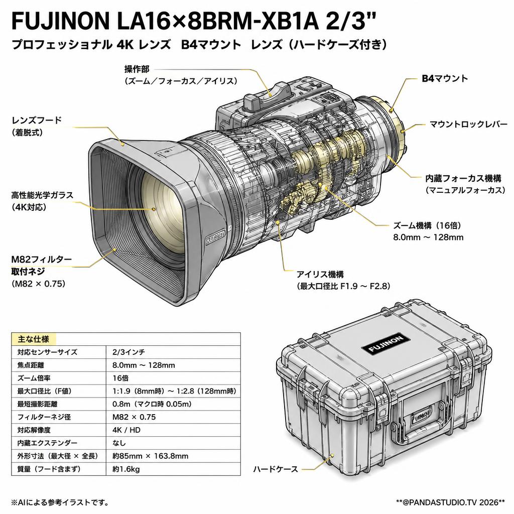 FUJINON LA16x8BRM-XB1A 2/3" Professional 4K Lens B4マウント レンズ(ハードケース付き) スペック