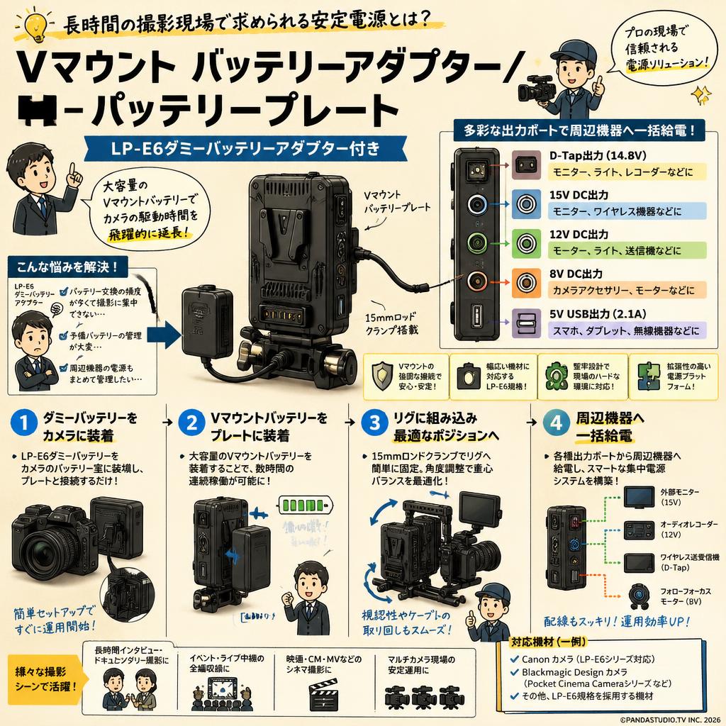 Vマウント バッテリーアダプター／パッテリープレート LP-E6ダミーバッテリーアダプター付き 概要