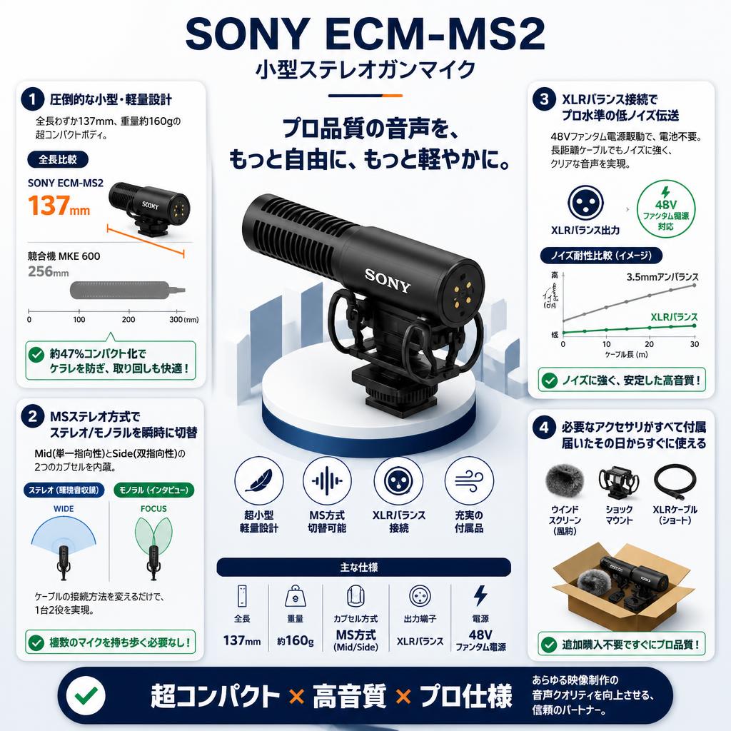 SONY ECM-MS2 小型ステレオガンマイク セールスポイント