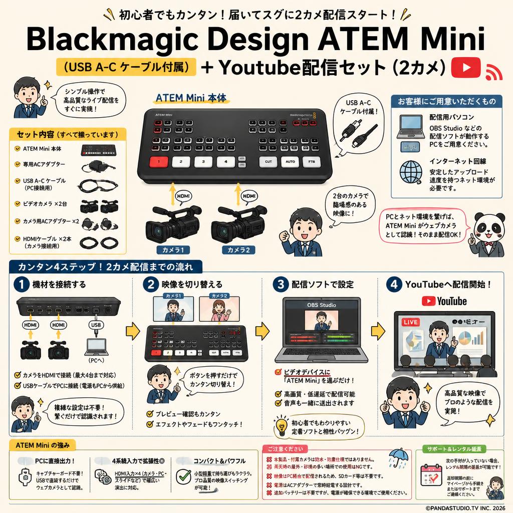 Blackmagic Design ATEM Mini（USB A-C ケーブル付属） ＋ Youtube配信セット（2カメ） FAQ（よくある質問と答え）