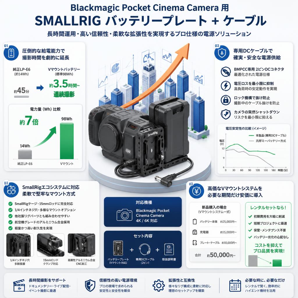 Blackmagic Pocket Cinema Camera 用 SMALLRIG バッテリープレート ＋ ケーブル セールスポイント