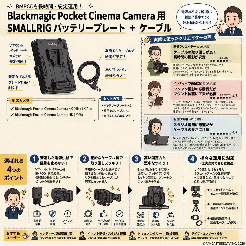 Blackmagic Pocket Cinema Camera 用 SMALLRIG バッテリープレート ＋ ケーブル インターネット上のお客様の声（評判）