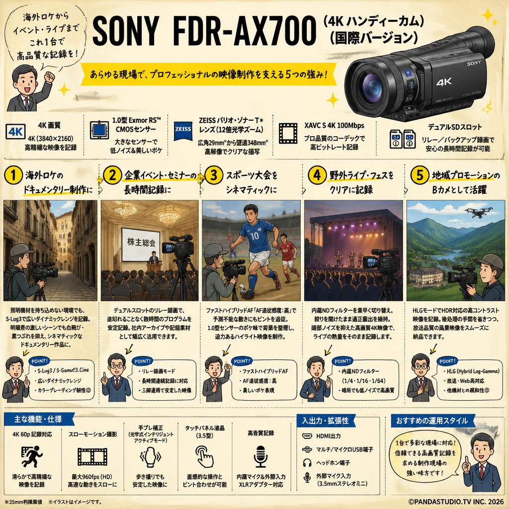 SONY  FDR-AX700  (4K ハンディーカム)（国際バージョン) 用途