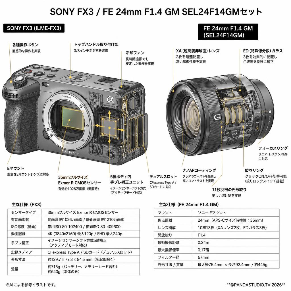 SONY FX3 / FE 24mm F1.4 GM SEL24F14GMセット スペック