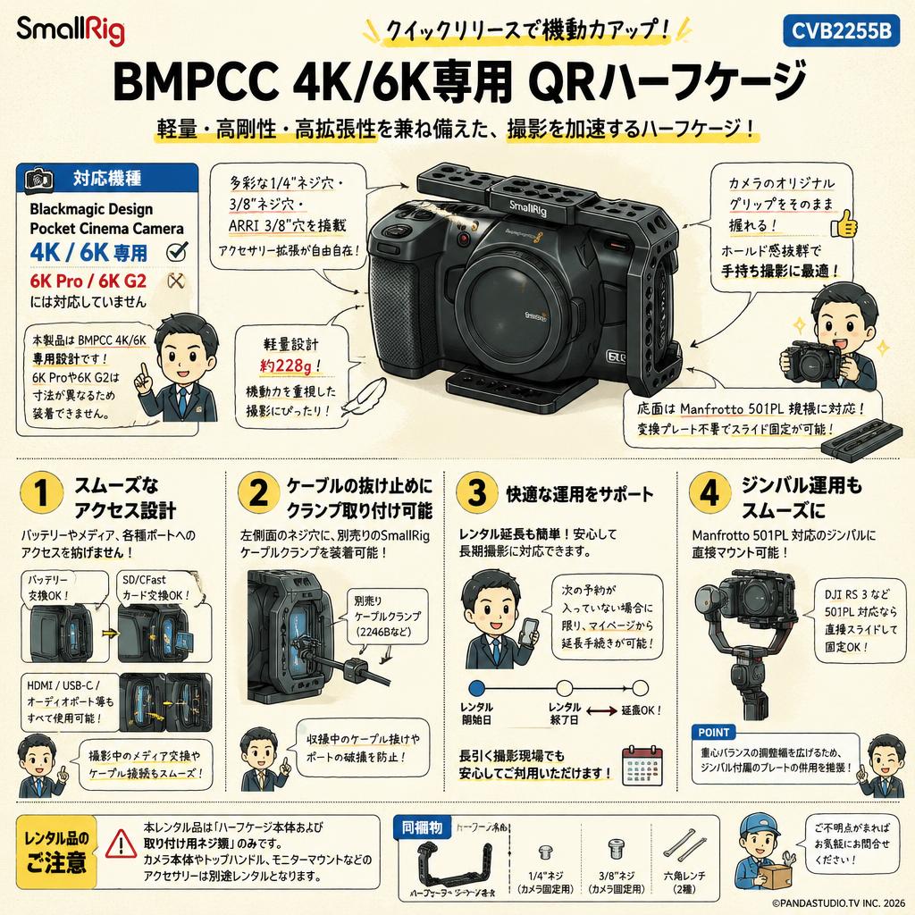 SmallRig Blackmagic Design Pocket Cinema 4K/6Kカメラ対応 QRハーフケージ CVB2255B FAQ（よくある質問と答え）