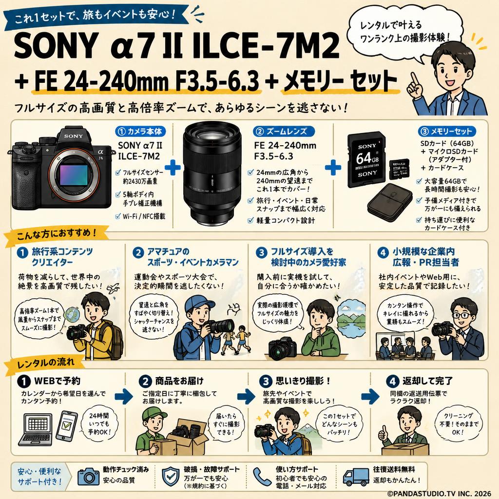 SONY α7 II ILCE-7M2 ＋ FE 24-240mm F3.5-6.3  ＋ メモリー セット おもな対象のお客様