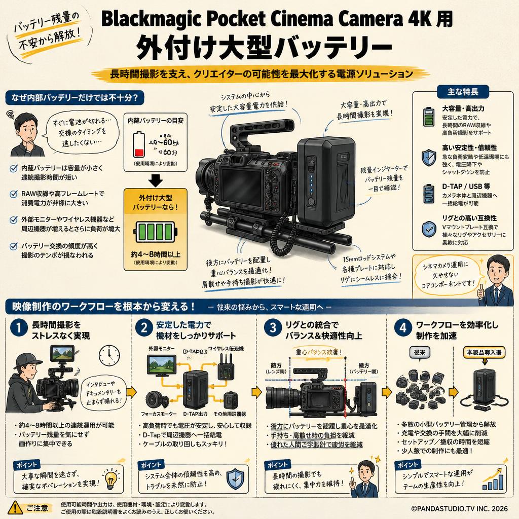 Blackmagic Pocket Cinema Camera 4K 用 外付け大型バッテリー 概要