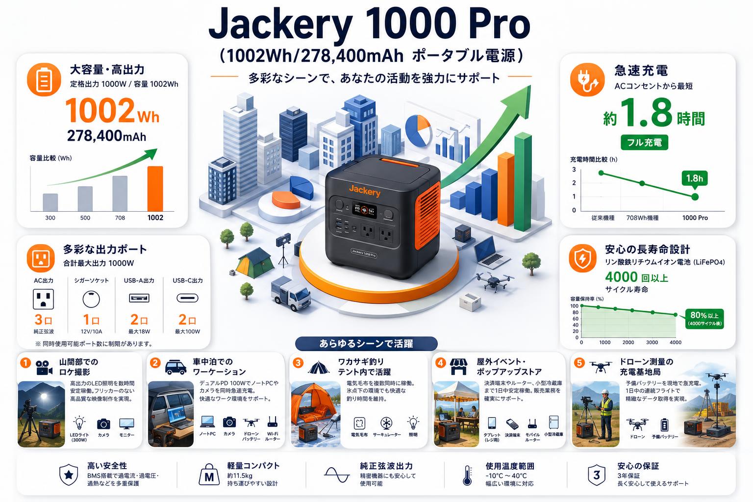 Jackery 1000 Pro (1002Wh/278,400mAh  ポータブル電源) 用途