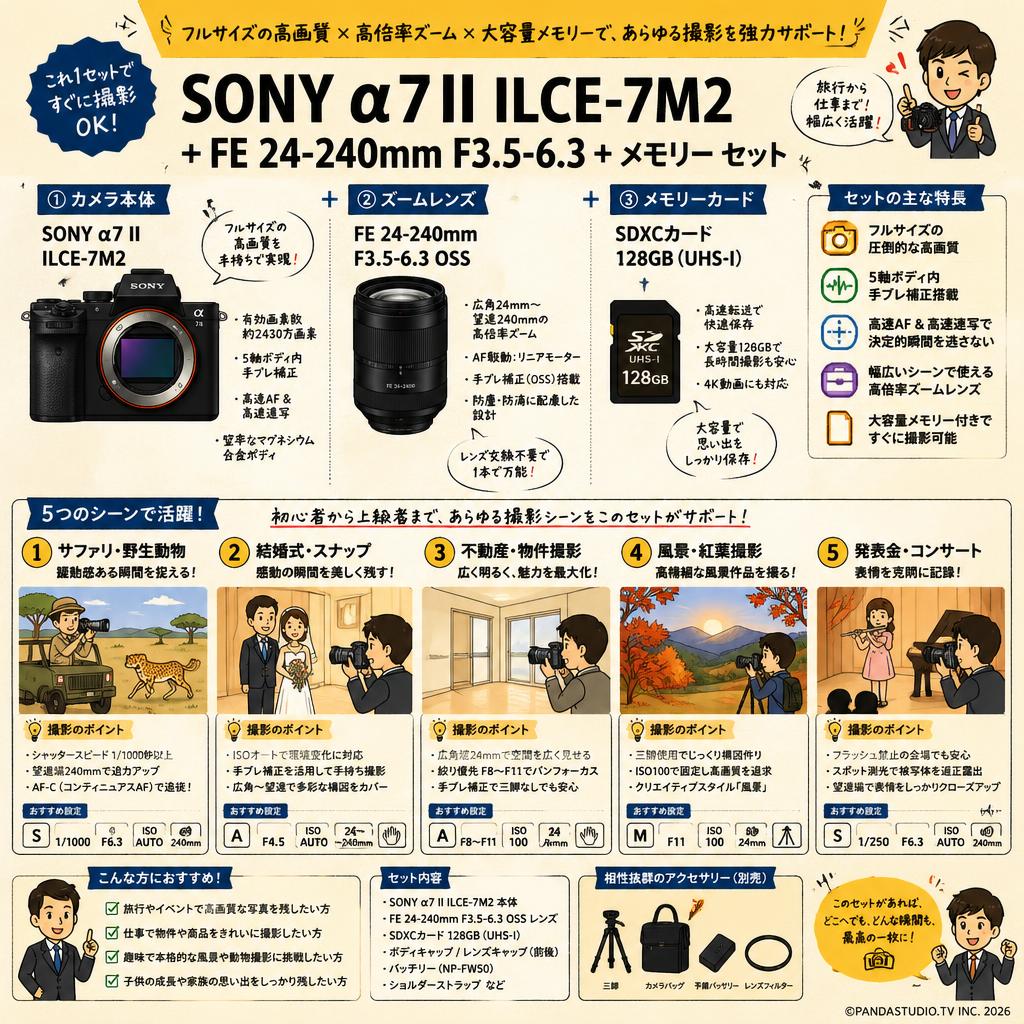 SONY α7 II ILCE-7M2 ＋ FE 24-240mm F3.5-6.3  ＋ メモリー セット 用途