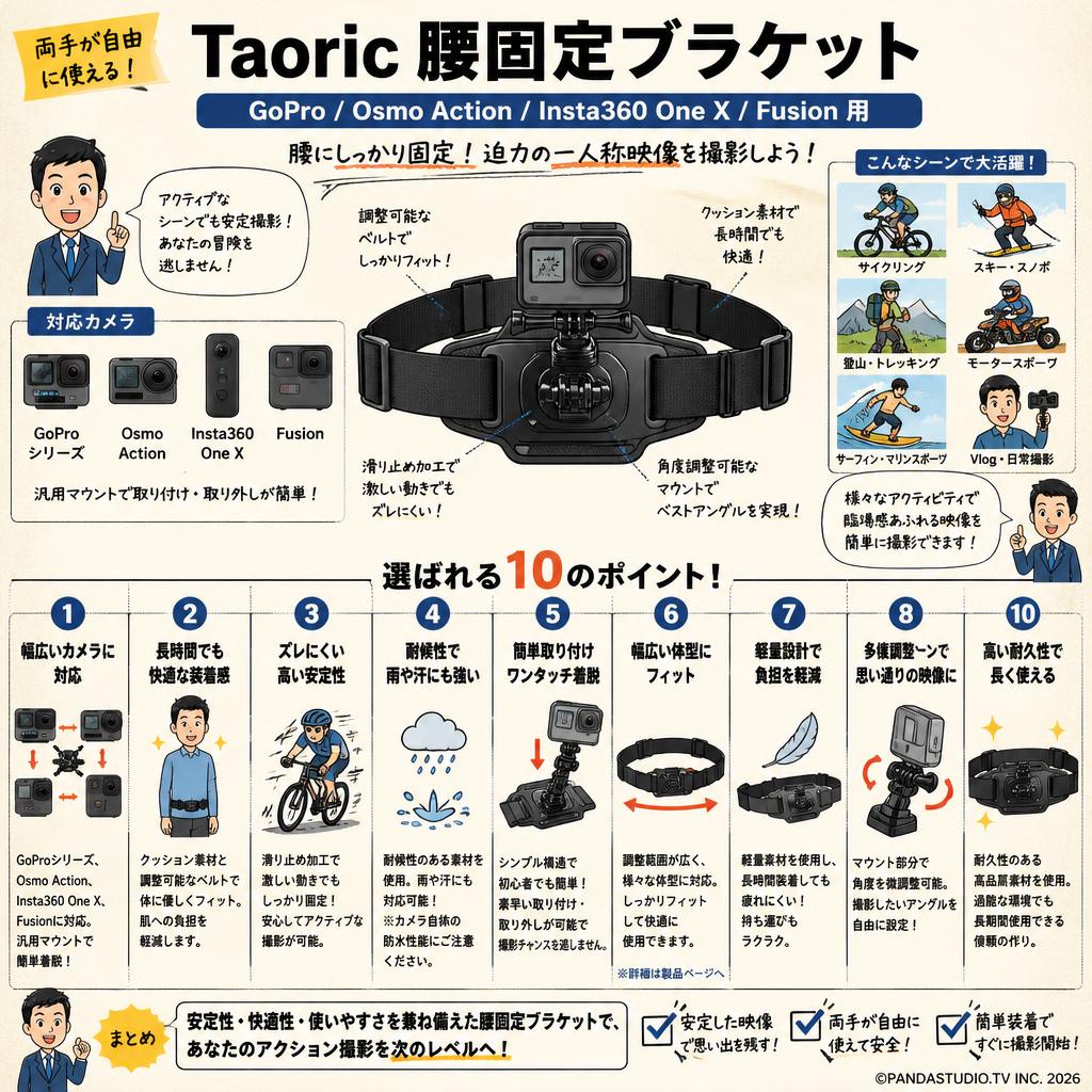 Taoric Gopro/Osmo Action/Insta 360 one X/Fusion 用 腰固定ブラケット FAQ（よくある質問と答え）