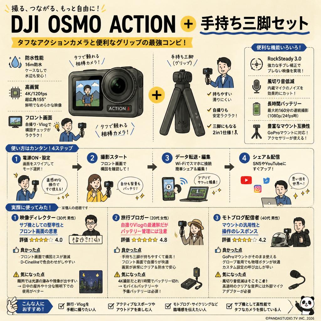 DJI  Osmo Action ＋ 手持ち三脚セット インターネット上のお客様の声（評判）