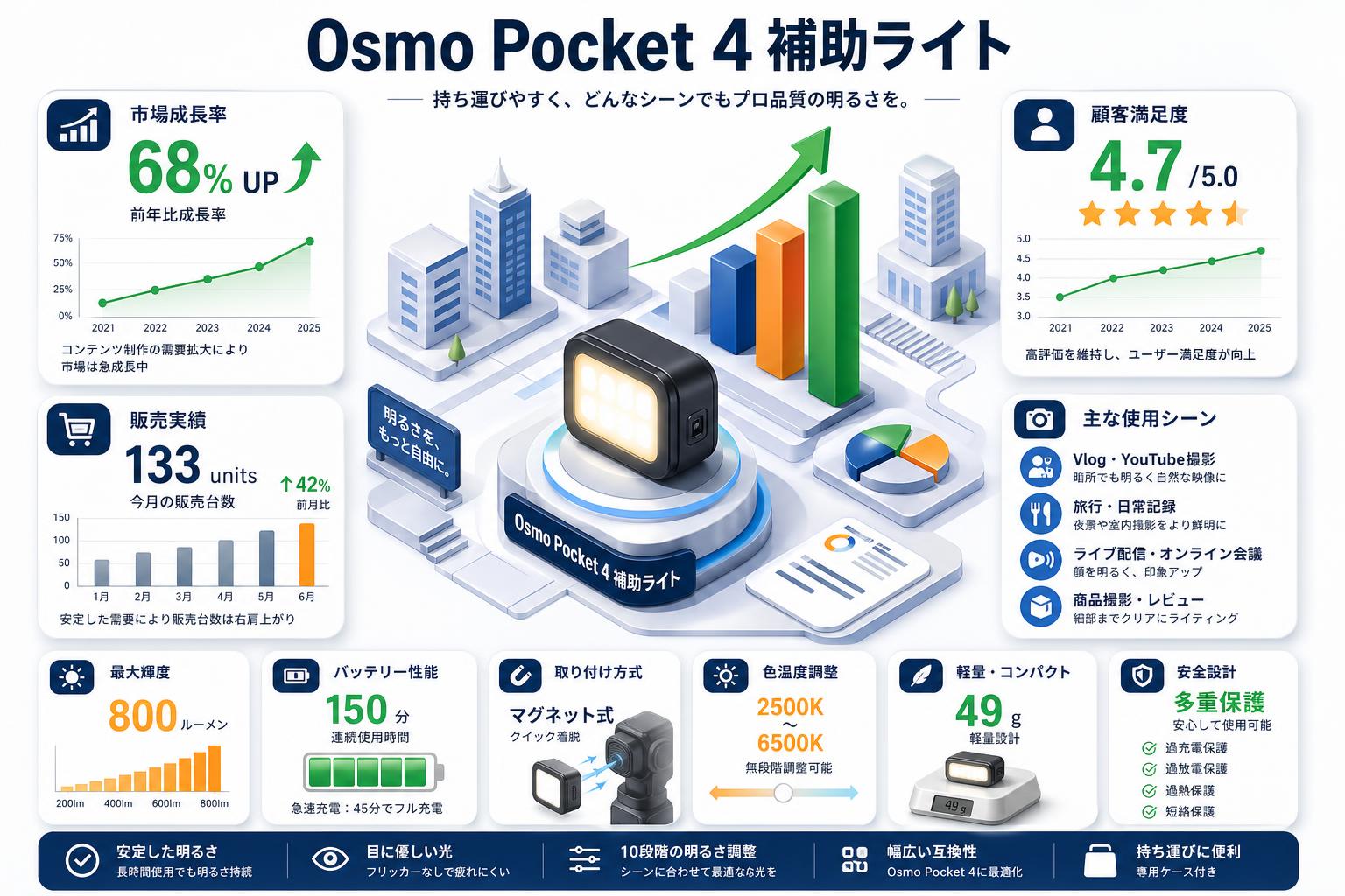 Osmo Pocket 4 補助ライト スペック