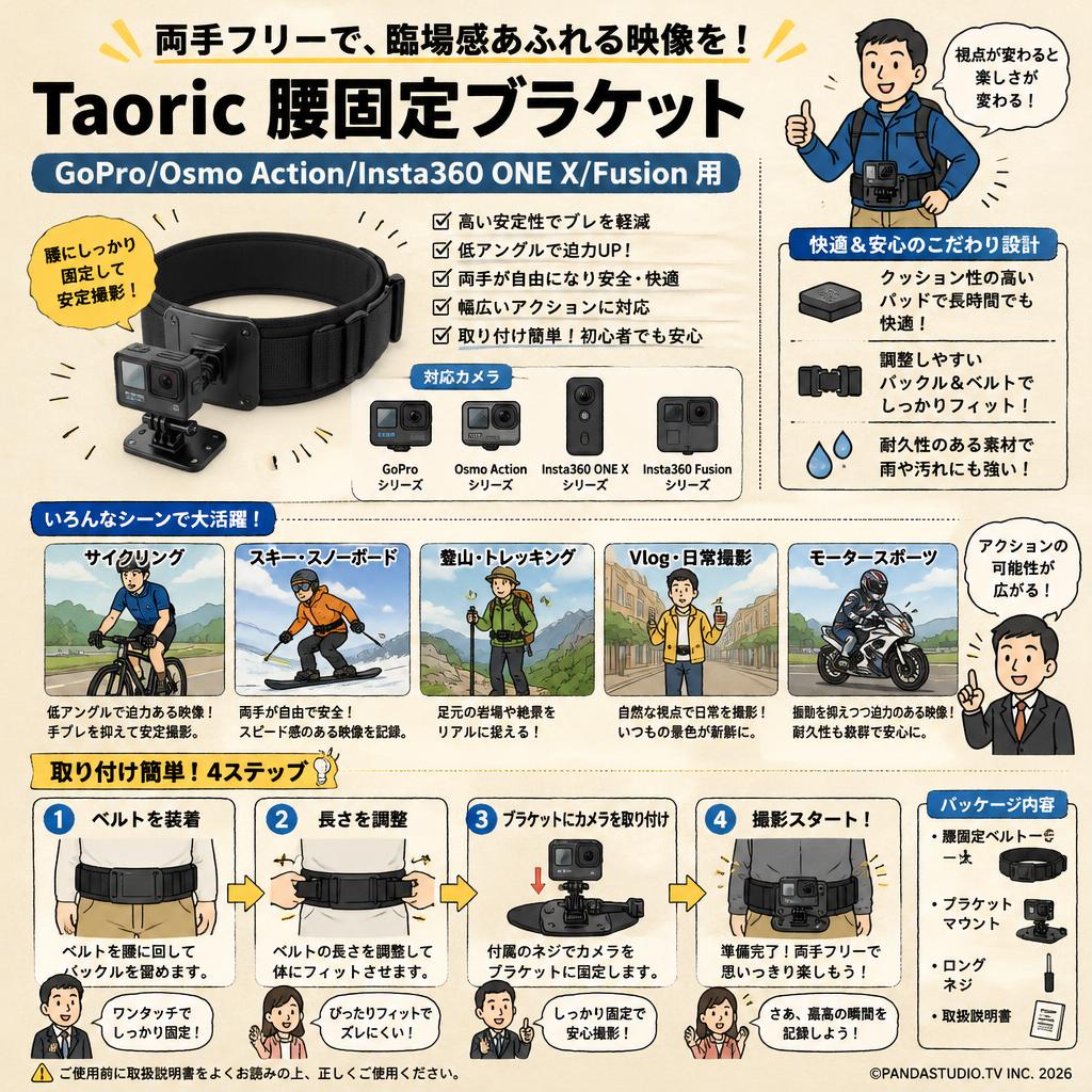 Taoric Gopro/Osmo Action/Insta 360 one X/Fusion 用 腰固定ブラケット インターネット上のお客様の声（評判）