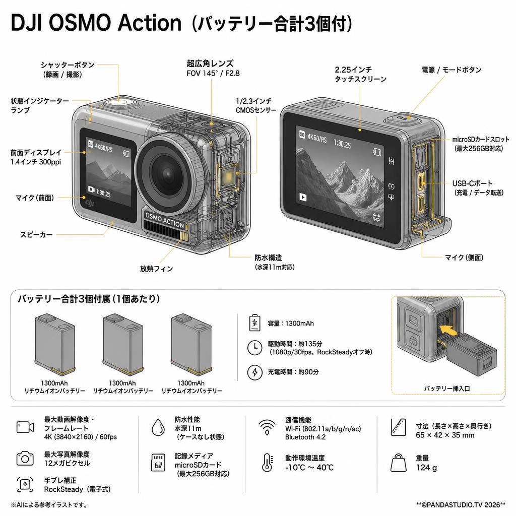 DJI OSMO Action （バッテリー合計3個付） スペック