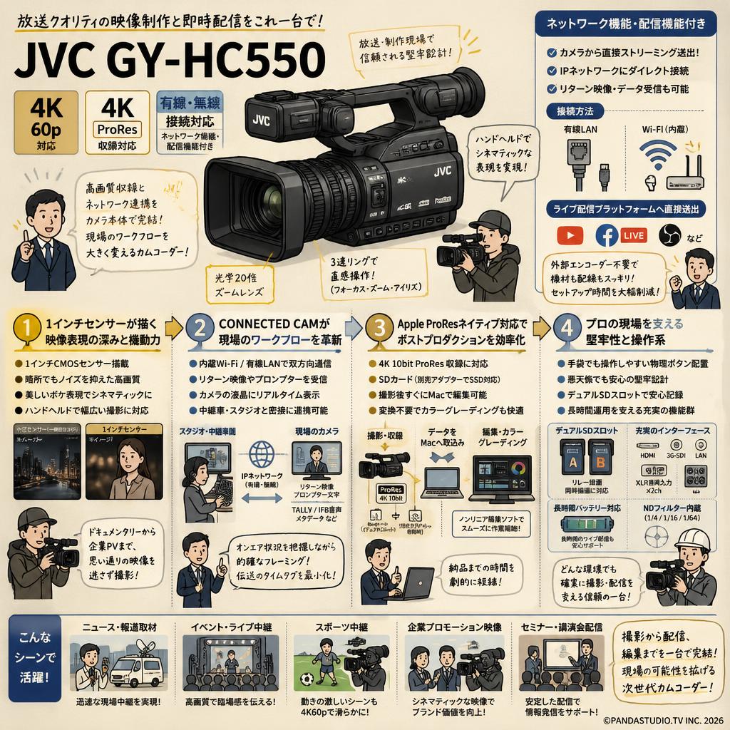 JVC GY-HC550 4K ProRes収録対応 4K60p対応 有線・無線接続（ネットワーク機能・配信機能付き） 概要