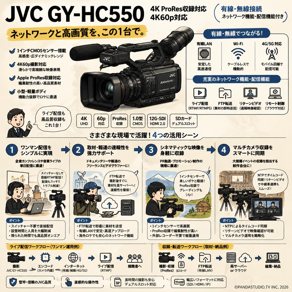 JVC GY-HC550 4K ProRes収録対応 4K60p対応 有線・無線接続（ネットワーク機能・配信機能付き） おもな対象のお客様