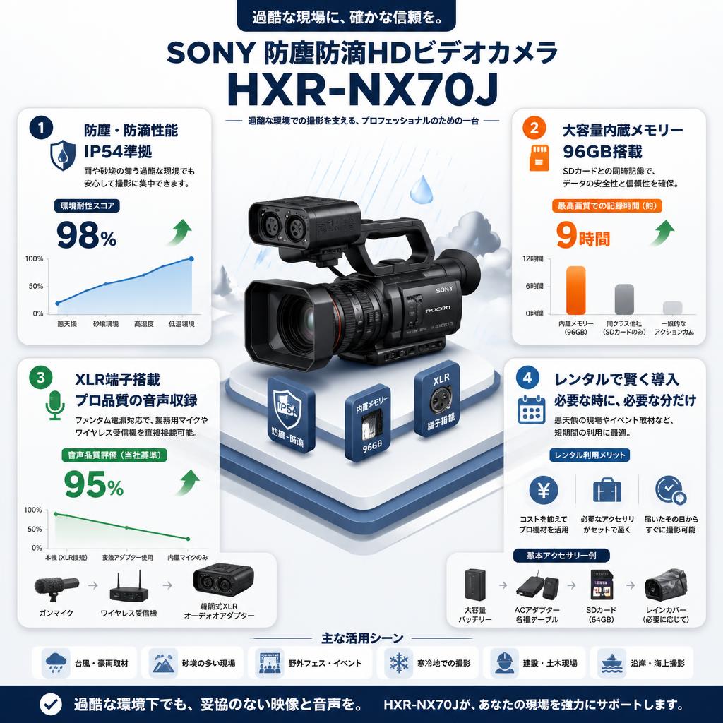 SONY 防塵防滴HDビデオカメラ HXR-NX70J セールスポイント