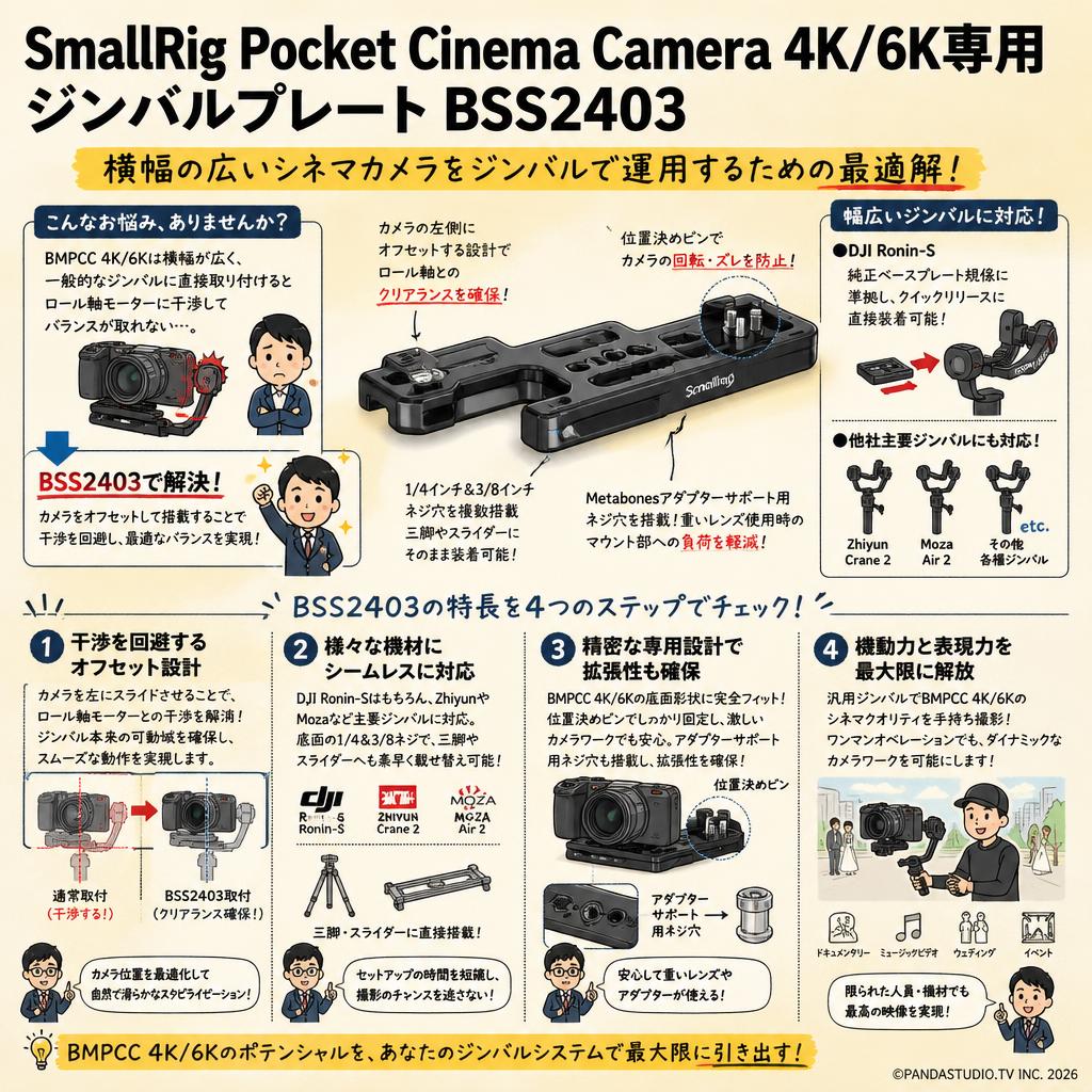 SmallRig Pocket Cinema Camera 4K/6K専用ジンバルプレート  BSS2403 概要