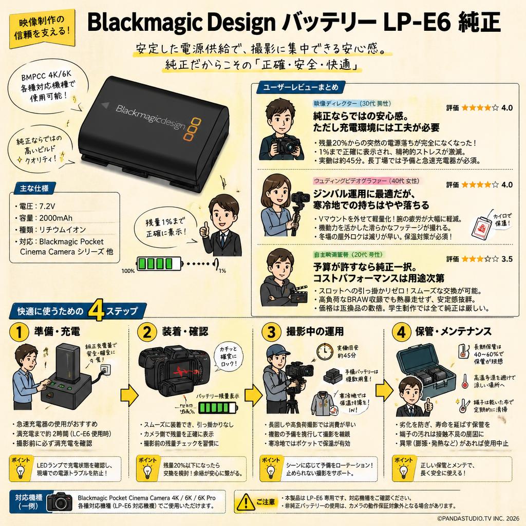 Blackmagic Design バッテリー LP-E6 純正 インターネット上のお客様の声（評判）