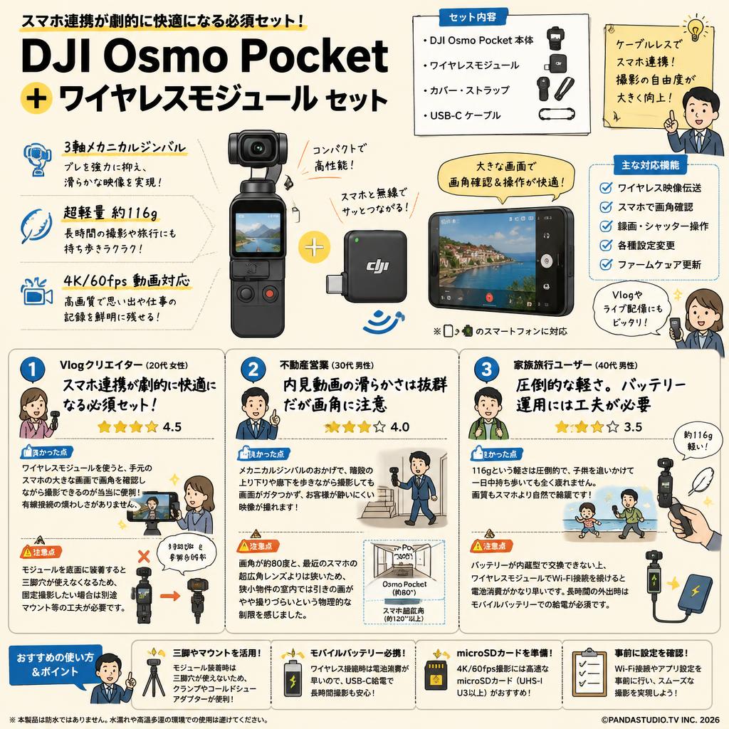 DJI Osmo Pocket ＋ Wireless Module セット インターネット上のお客様の声（評判）