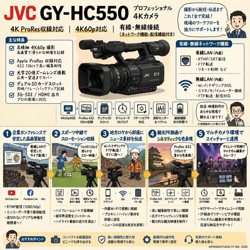 JVC GY-HC550 4K ProRes収録対応 4K60p対応 有線・無線接続（ネットワーク機能・配信機能付き） 用途