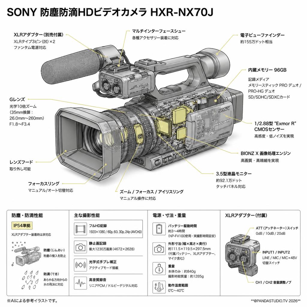 SONY 防塵防滴HDビデオカメラ HXR-NX70J スペック