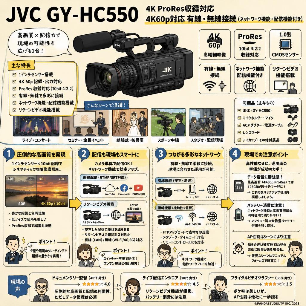 JVC GY-HC550 4K ProRes収録対応 4K60p対応 有線・無線接続（ネットワーク機能・配信機能付き） インターネット上のお客様の声（評判）