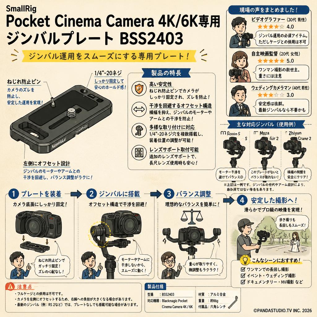 SmallRig Pocket Cinema Camera 4K/6K専用ジンバルプレート  BSS2403 インターネット上のお客様の声（評判）