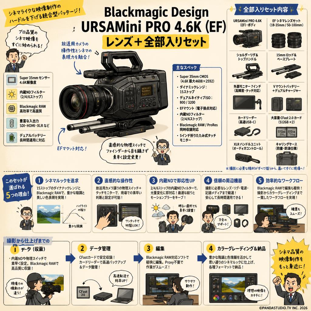 Blackmagic Design URSAMini PRO 4.6K（EF）レンズ＋全部入りセット 概要