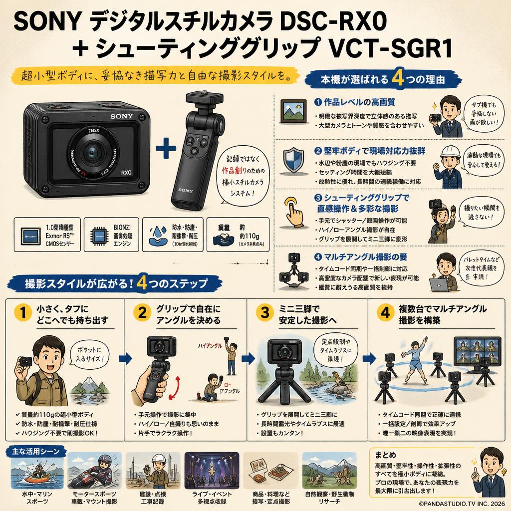 SONY デジタルスチルカメラ DSC-RX0 ＋ シューティンググリップ VCT-SGR1 概要