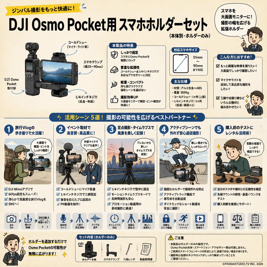 DJI Osmo Pocket用スマホホルダーセット(本体別・ホルダーのみ） 用途