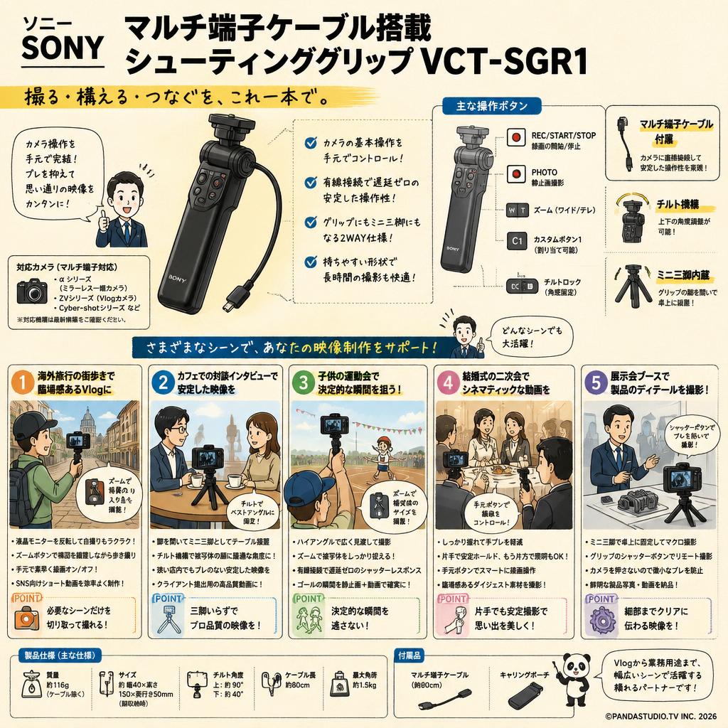 ソニー SONY マルチ端子ケーブル搭載 シューティンググリップ VCT-SGR1 用途