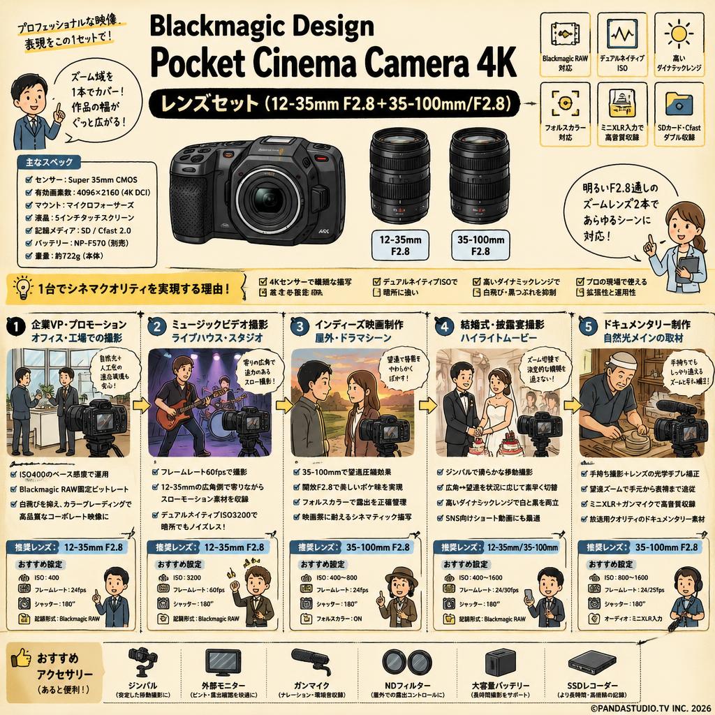 Blackmagic Design Pocket Cinema Camera 4K レンズセット（12-35mm F2.8 ＋  35-100mm/F2.8）. 用途