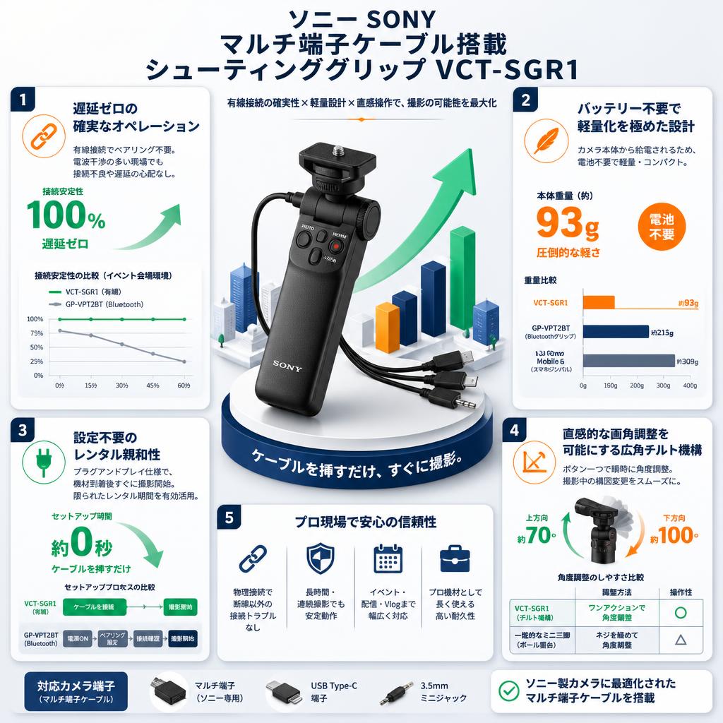 ソニー SONY マルチ端子ケーブル搭載 シューティンググリップ VCT-SGR1 セールスポイント