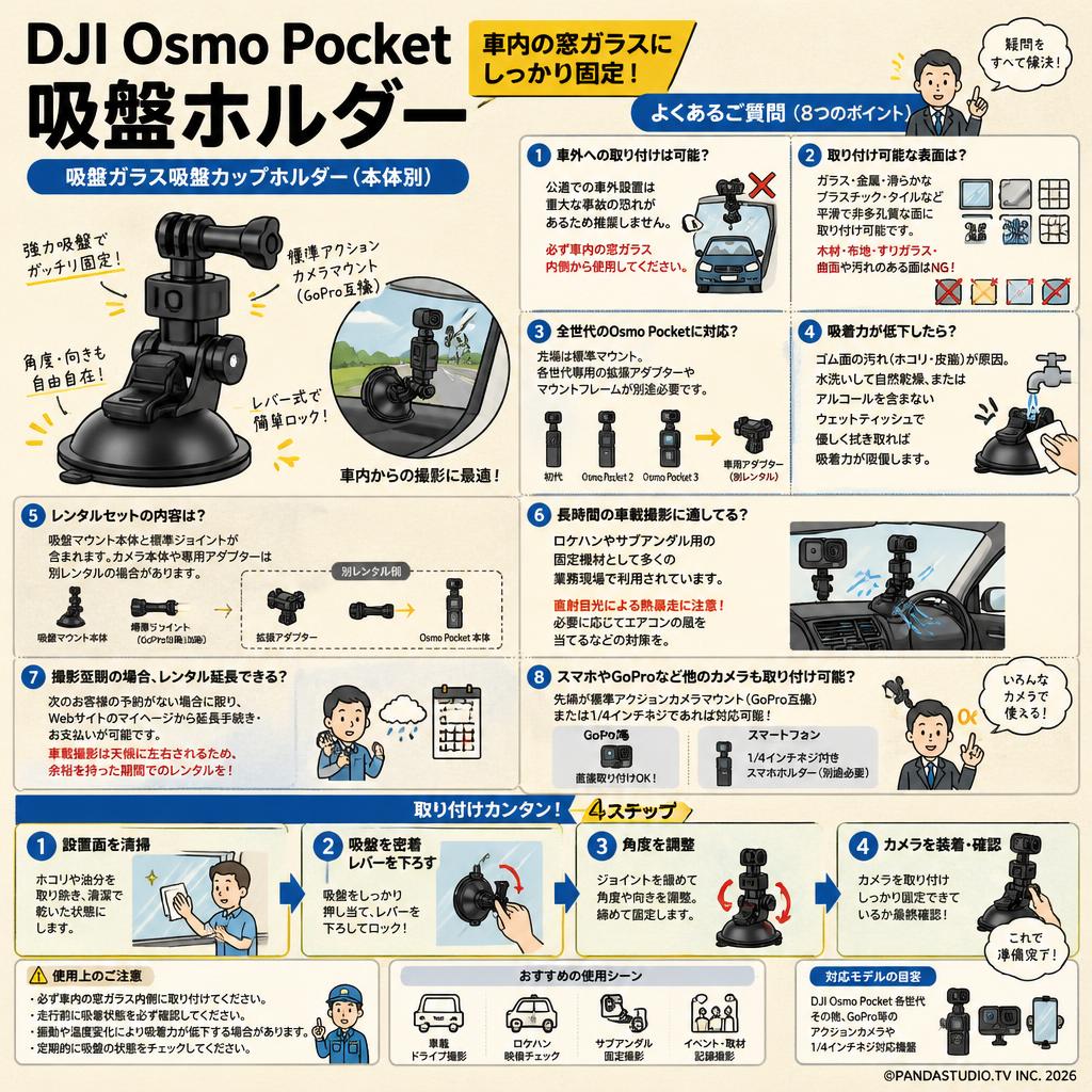 DJI Osmo Pocket 吸盤ホルダー 吸盤ガラス吸盤カップホルダー（本体別） FAQ（よくある質問と答え）