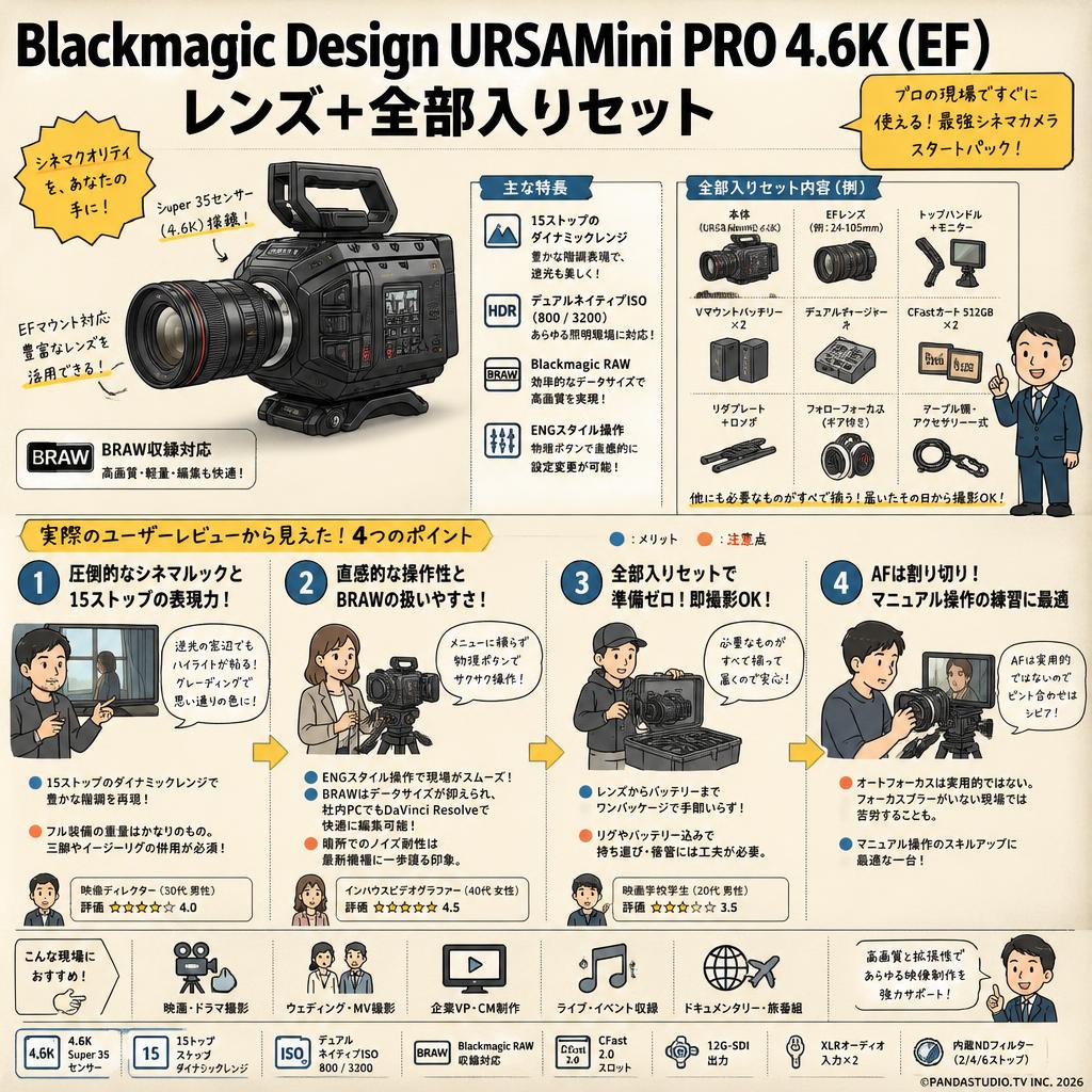 Blackmagic Design URSAMini PRO 4.6K（EF）レンズ＋全部入りセット インターネット上のお客様の声（評判）
