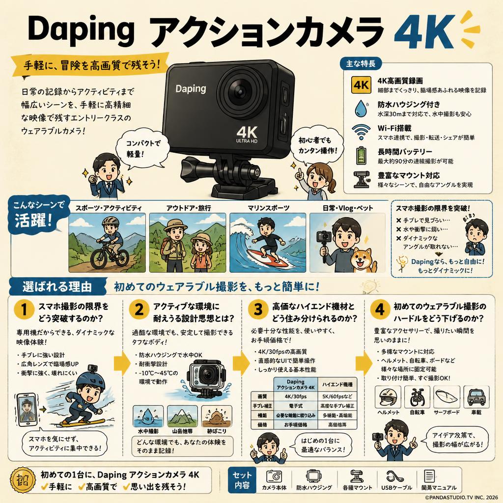 Daping アクションカメラ 4K | パンダスタジオ・レンタル公式サイト