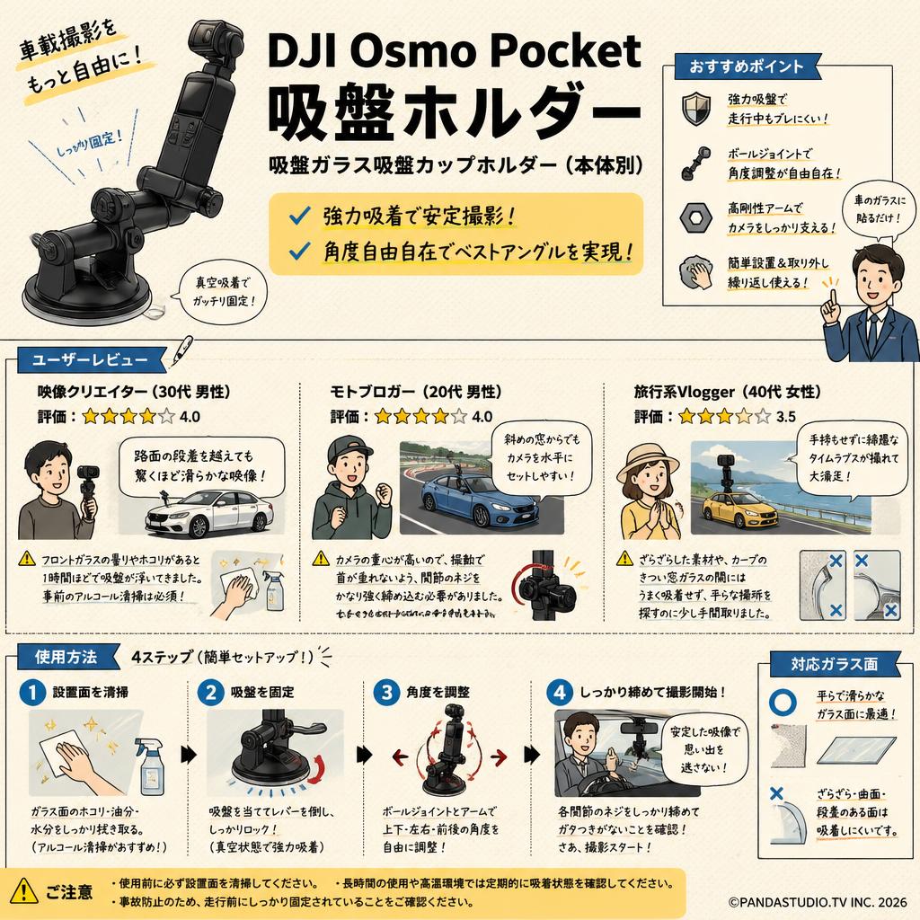 DJI Osmo Pocket 吸盤ホルダー 吸盤ガラス吸盤カップホルダー（本体別） インターネット上のお客様の声（評判）