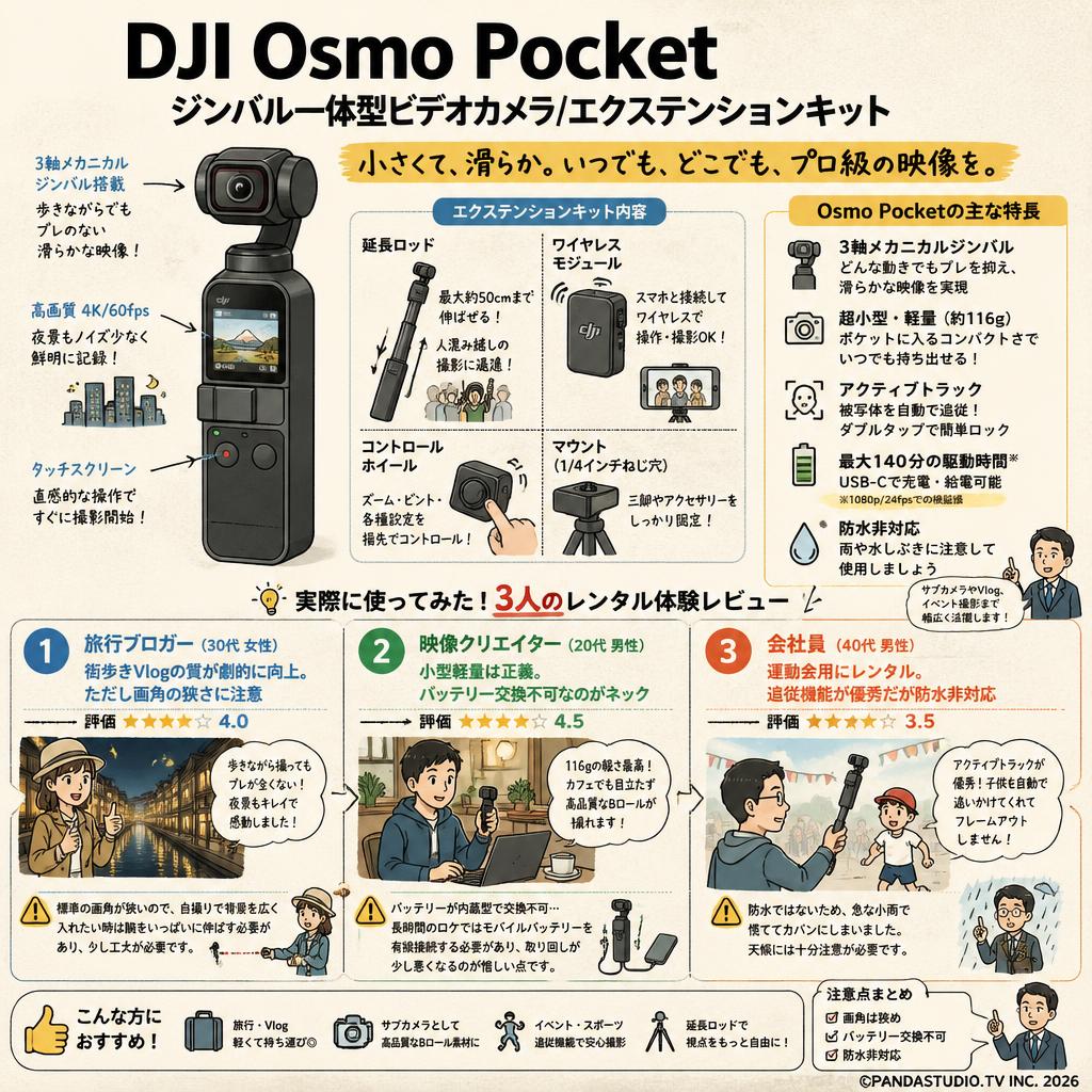 DJI Osmo Pocket ジンバル一体型ビデオカメラ / エクステンションキット インターネット上のお客様の声（評判）