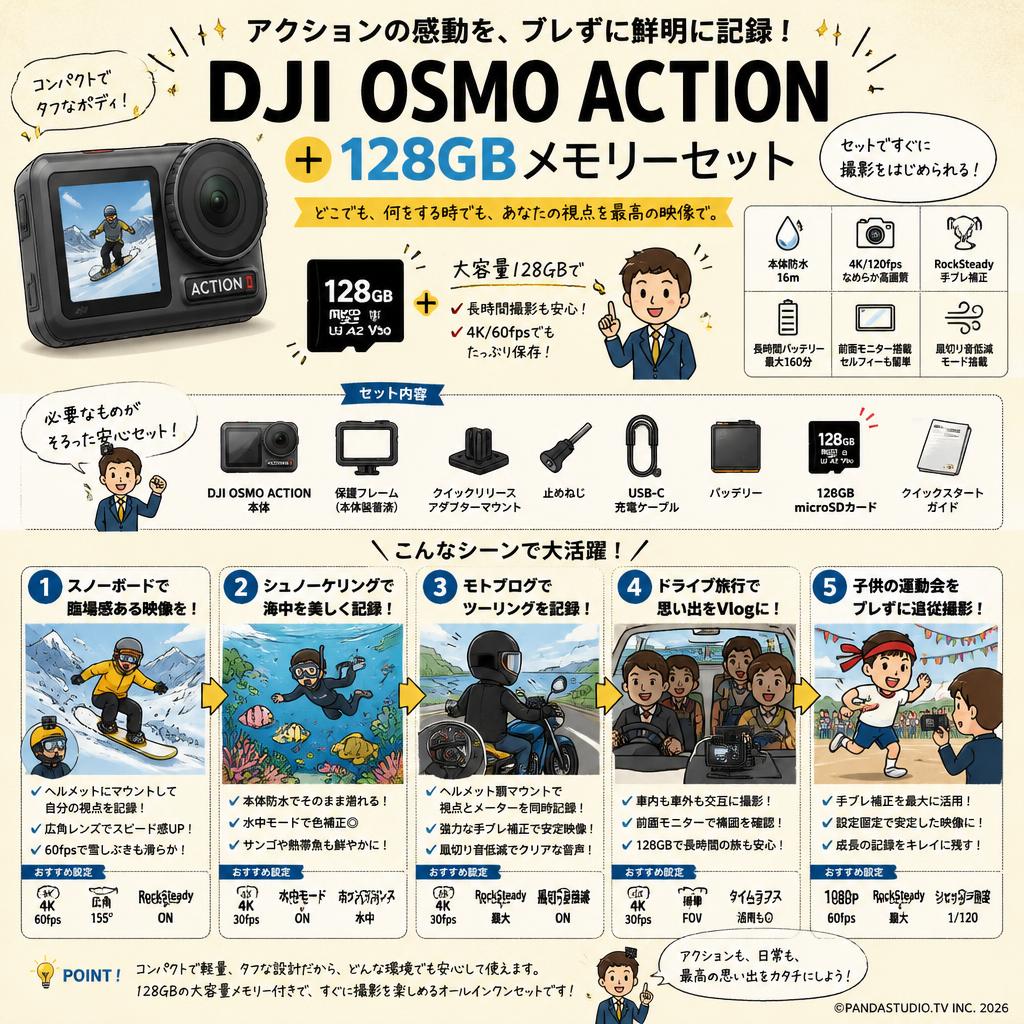 DJI  OSMO Action ＋ 128GBメモリーセット 用途