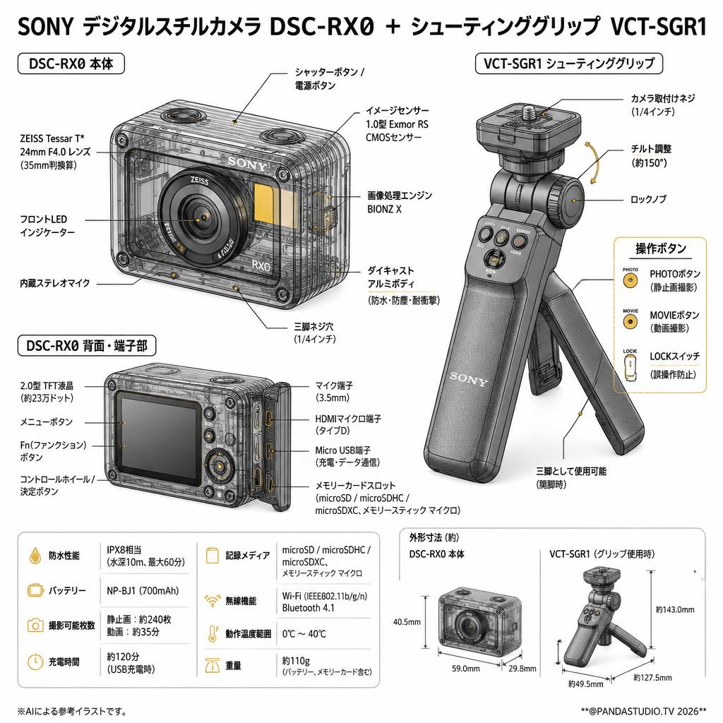 SONY デジタルスチルカメラ DSC-RX0 ＋ シューティンググリップ VCT-SGR1 スペック