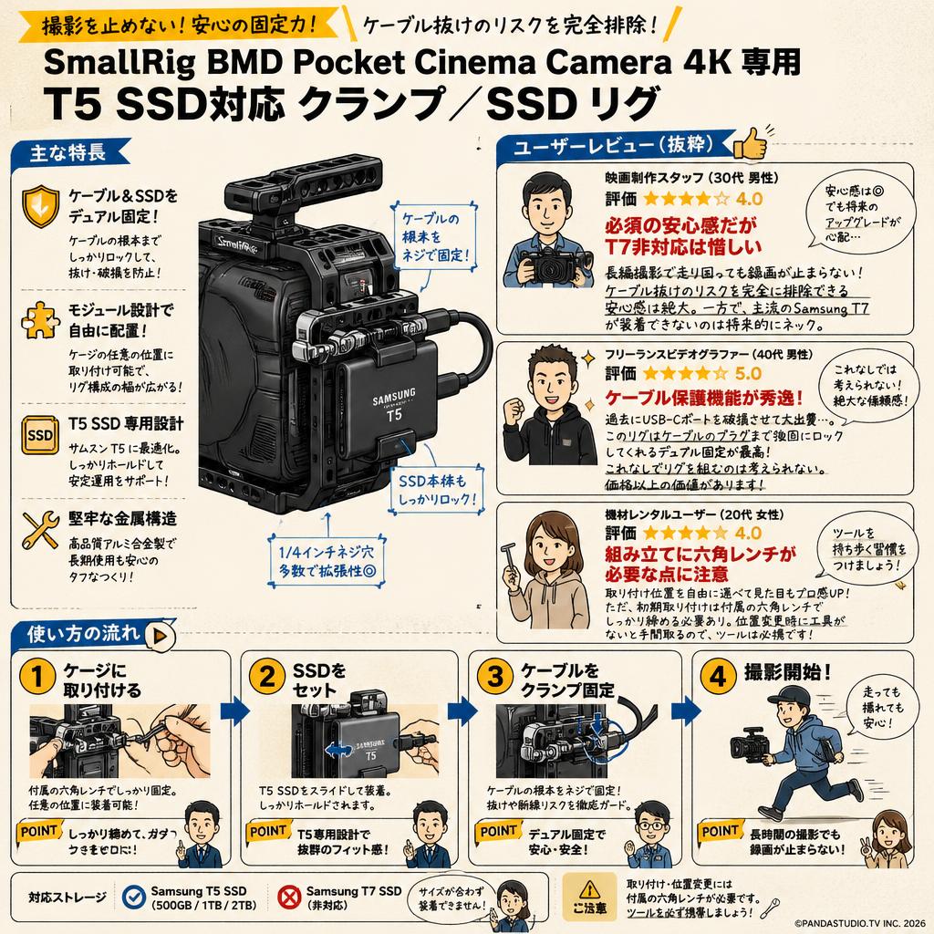 SmallRig BMD Pocket Cinema Camera 4K 専用 T5 SSD対応 クランプ／SSD リグ インターネット上のお客様の声（評判）