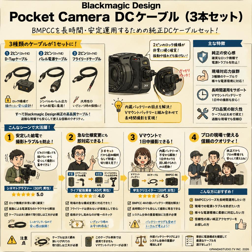 Blackmagic Design Pocket Camera DC Cable (3本セット) インターネット上のお客様の声（評判）