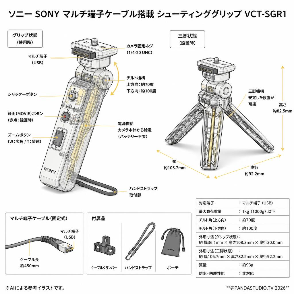 ソニー SONY マルチ端子ケーブル搭載 シューティンググリップ VCT-SGR1 スペック