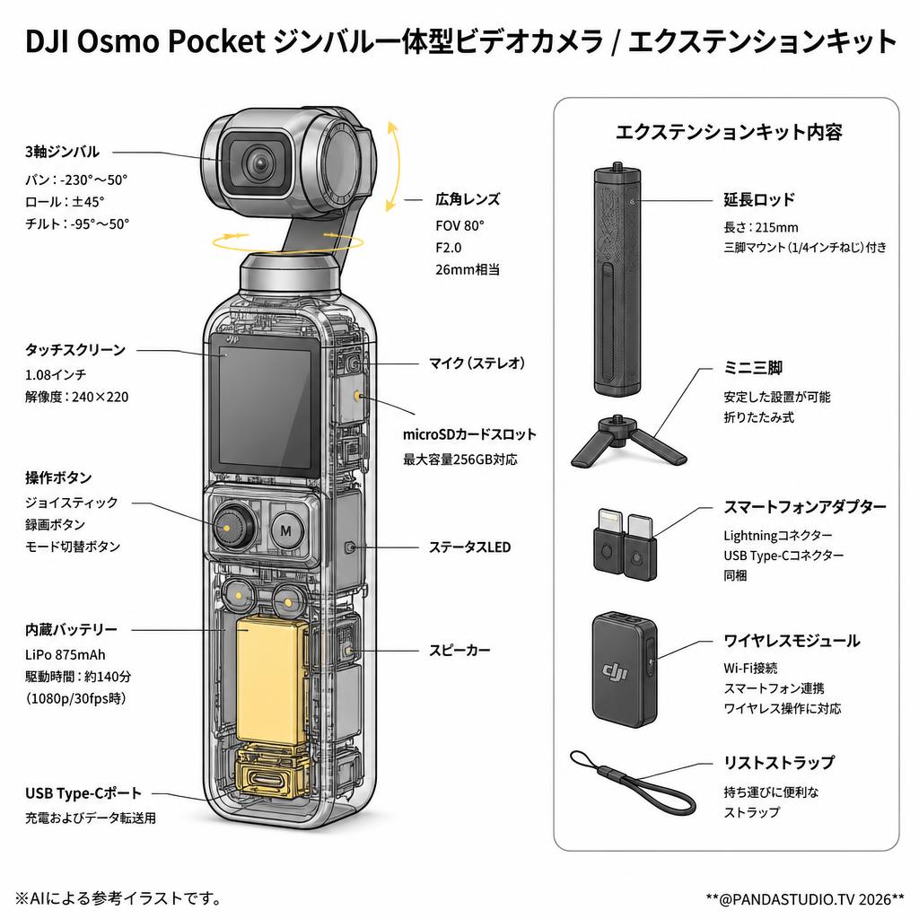 DJI Osmo Pocket ジンバル一体型ビデオカメラ / エクステンションキット スペック