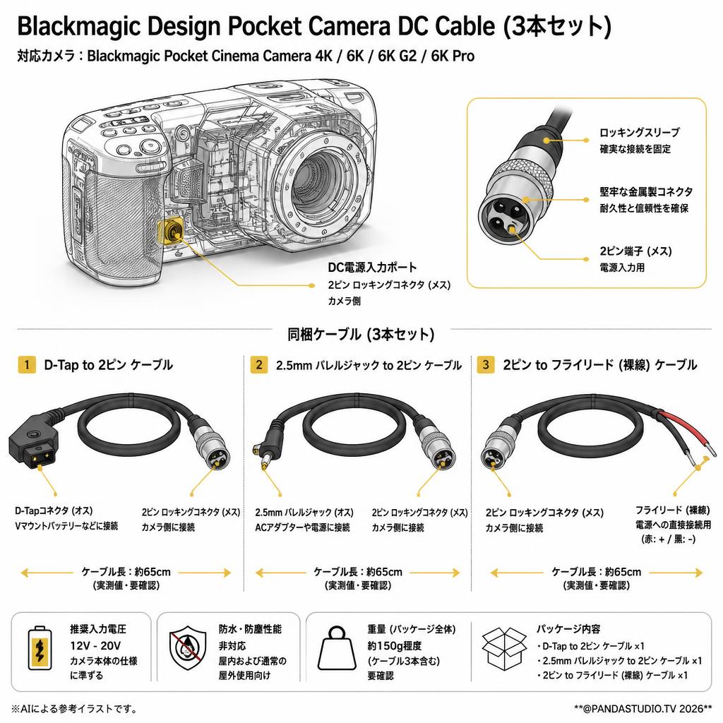 Blackmagic Design Pocket Camera DC Cable (3本セット) スペック