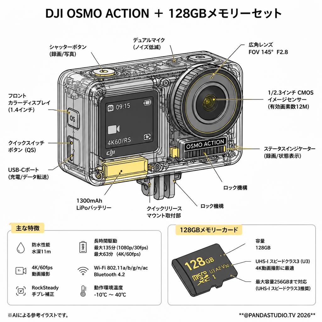 DJI  OSMO Action ＋ 128GBメモリーセット スペック