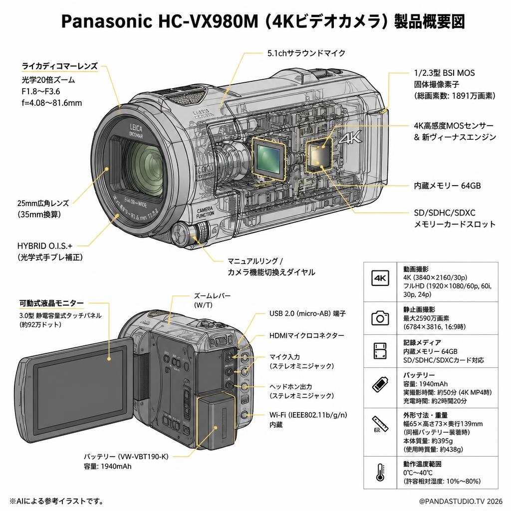 Panasonic HC-VX980M (4Kビデオカメラ) スペック