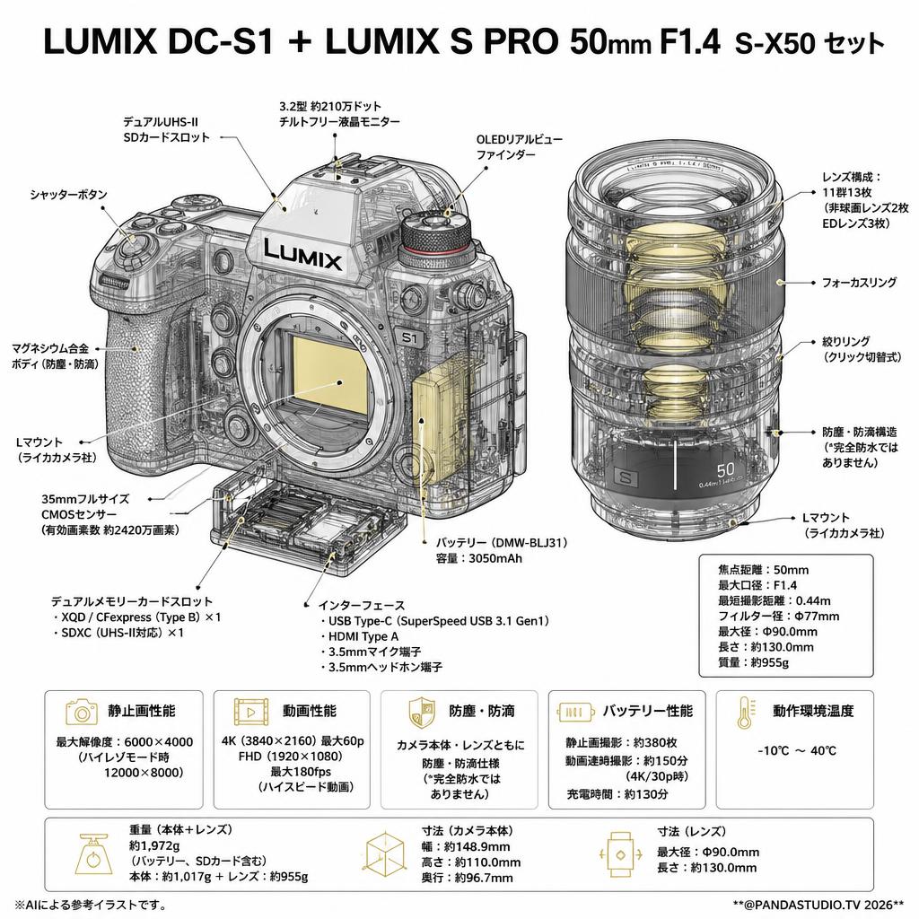 LUMIX DC-S1 ＋ LUMIX S PRO 50mm F1.4 Ｓ-X50 セット スペック