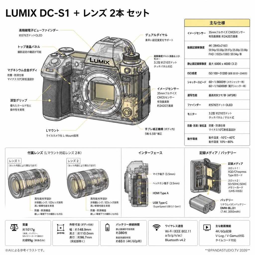 LUMIX DC-S1 ＋  レンズ 2本 セット スペック